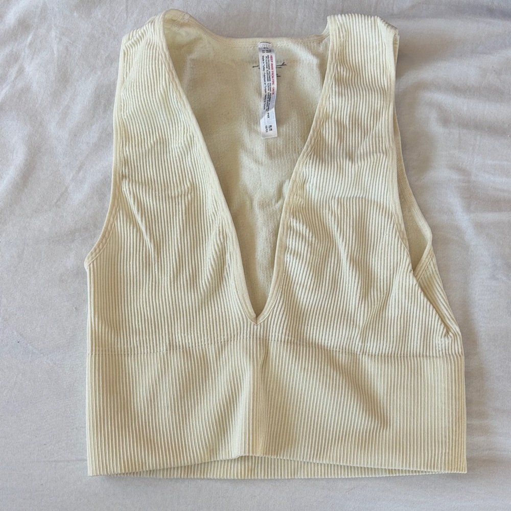 Urban Outfitters Cream Ribbed V-Neck Tank Top